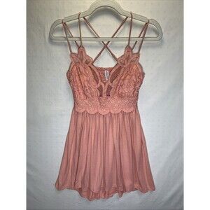 Feminine Lace Trimmed Flowy Tiered Whimsical Fairy Dress, Pink, Sz Large